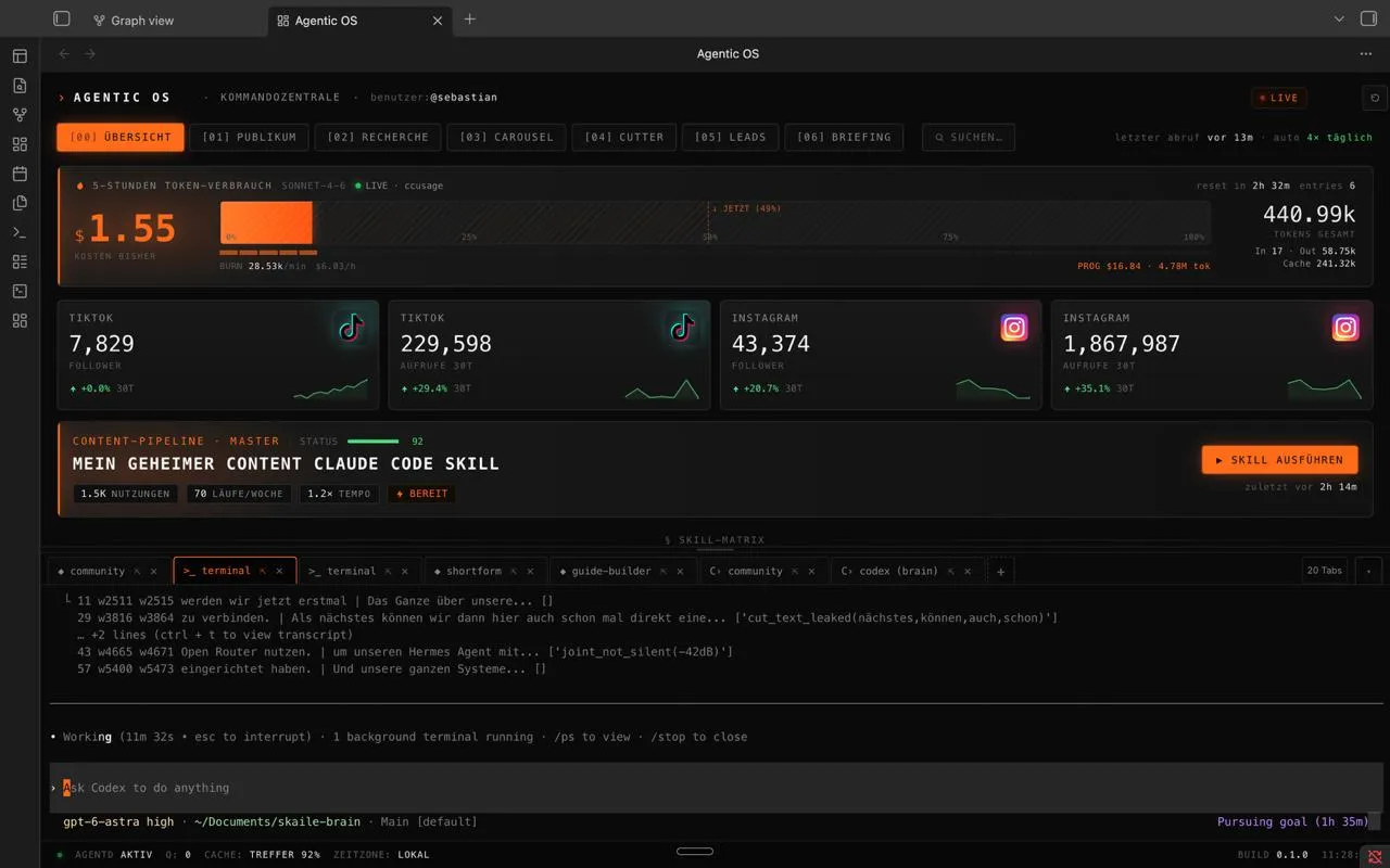 Sebastians Agentic-OS-Dashboard mit Skills, Agenten und Tagesaufgaben