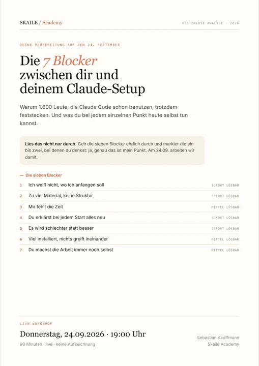 Titelseite von „Die 7 Blocker zwischen dir und deinem Claude-Setup“